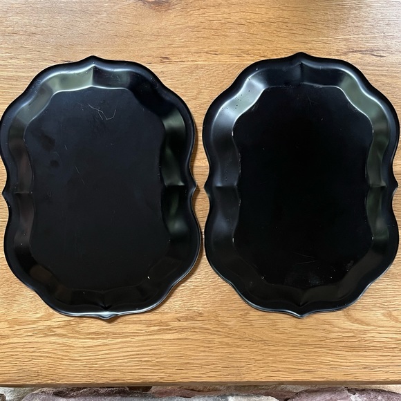 2 VTG Tole Hand-painted Black Tray Birds Flowers Toleware Metal Pair Serving - Picture 6 of 6